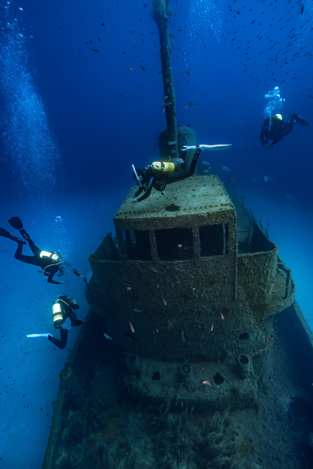 The bow of the Thistlegorm wreck in blue gloom